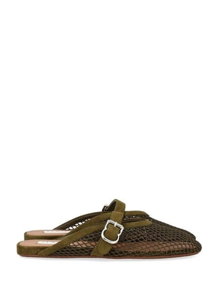 Alaïa Fishnet and Suede Flat Mules Green