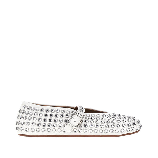 Alaia Strass-Embellished Leather Ballerinas White
